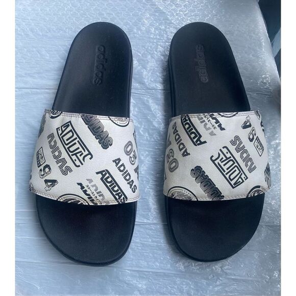 Adidas Men’s Adilette Comfort Slide 'All Over Logos Sz 11 US - Picture 3 of 9